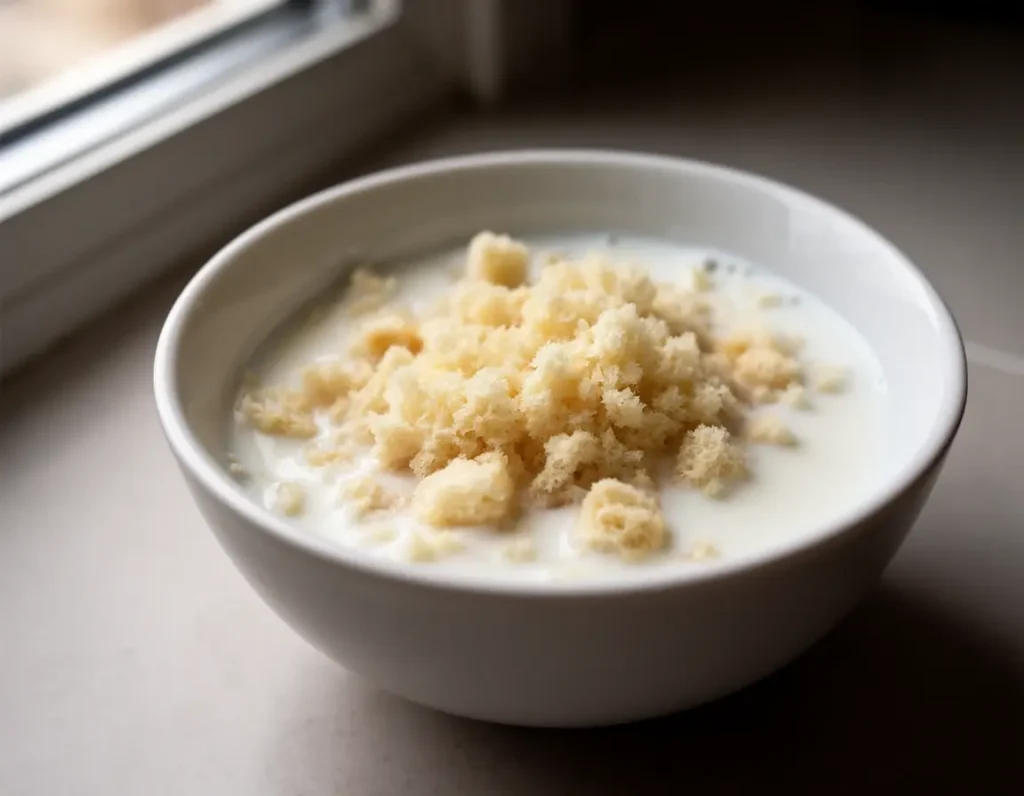 white breadcrumbs soaking in milk