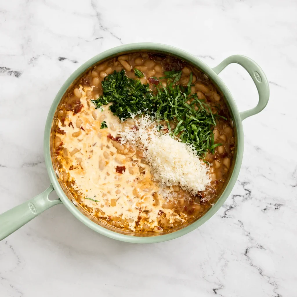 Marry Me White Beans: The Parmesan Emulsion Trick That Makes the Sauce Actually Cling 4 adding cream in marry me white beans